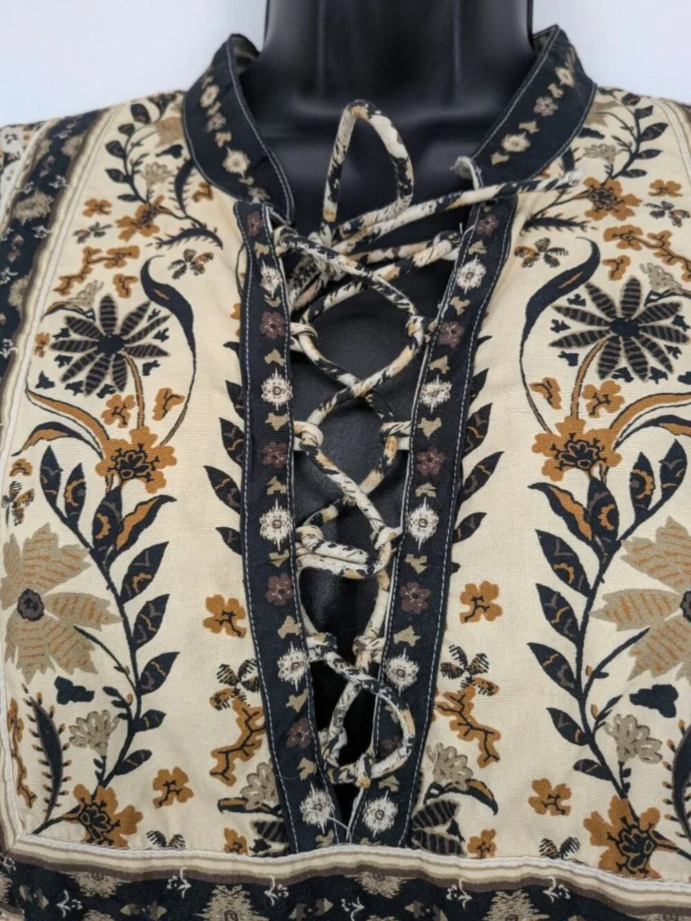 Anthropologie Lace Up Bohemian Peasant Top Floral Puff Sleeve Folk XLarge Petite